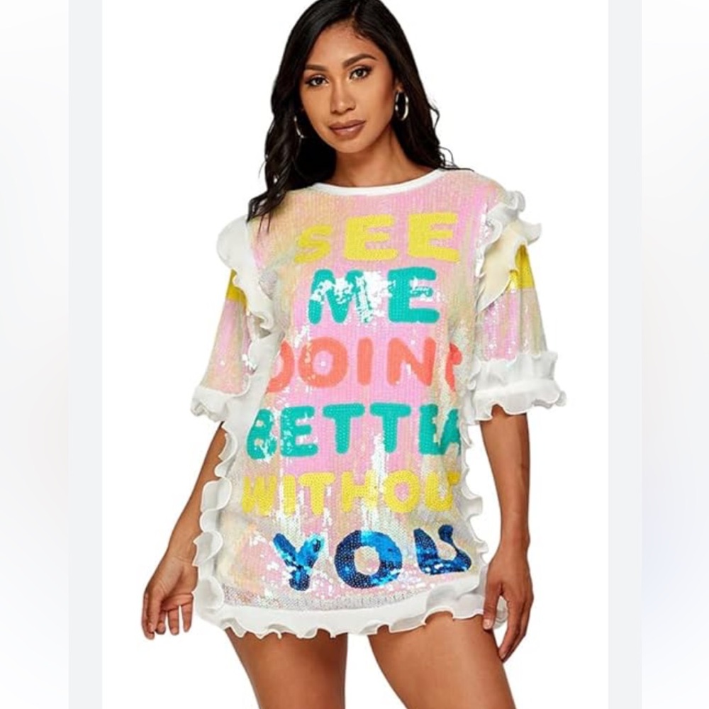 Colorful Sequin Ruffle Dress